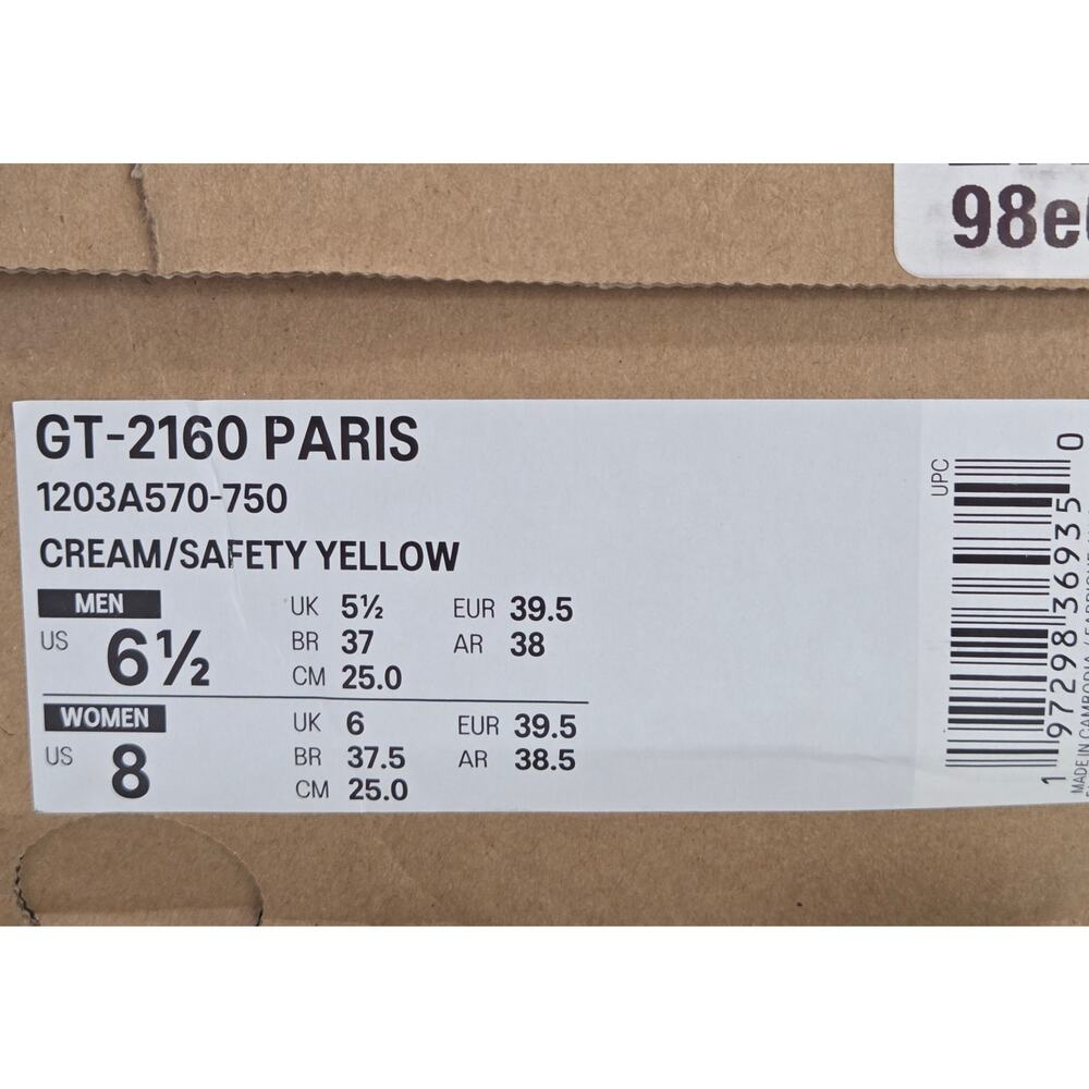 Asics GT 2160 Paris Size 8 Women's Cream Safety Yellow Running 1203A570-750 - Picture 8 of 8